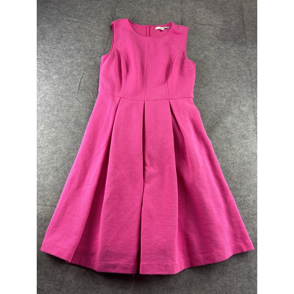Boden Pink Ribbed Ottoman Fit and Flare Pleated Dress Sleeveless US 8L Preppy